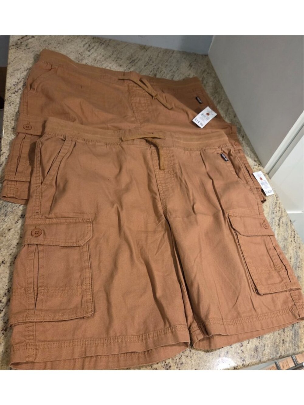 New! Lot of 2 Highland Originals Men's XL Elastic Waist Cargo Shorts Khaki Tan
